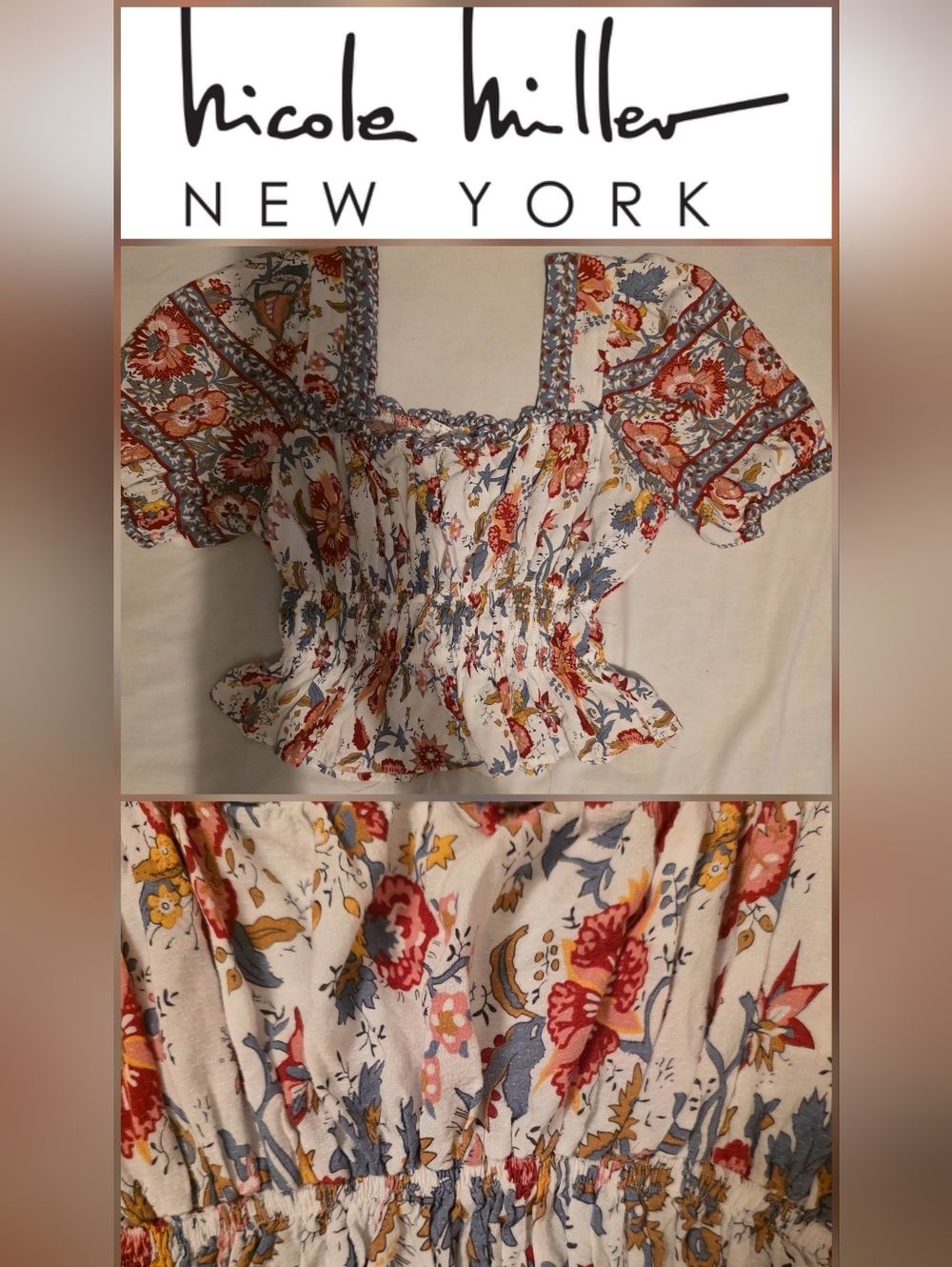 Nicole Miller New York Mocked Square-Neck Floral Blouse - White Multi